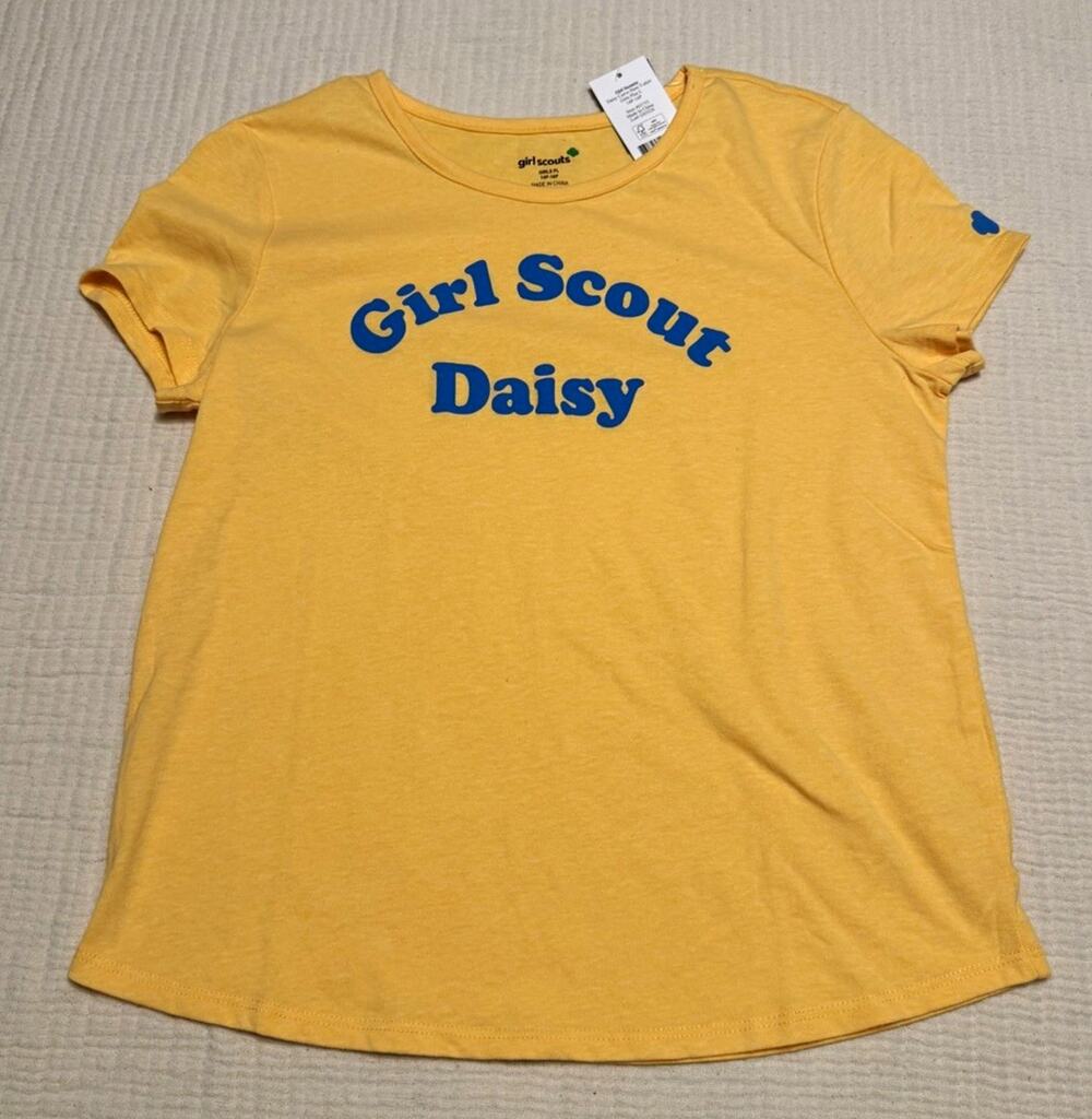 Girl Scouts Daisy Curved Hem Graphic Yellow Tagless Tee Girls Plus PL 14-16 NWT